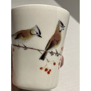 Teavana Porcelain Tea/Coffee Mug Asian Motif Birds Red Berries 8oz Scroll Handle